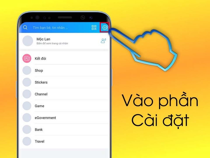 Thực hiện thao tác bên trong phần cài đặt