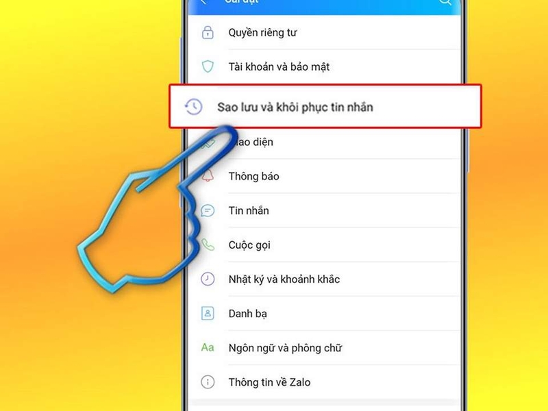 Hãy chọn mục "Sao lưu và khôi phục tin nhắn"