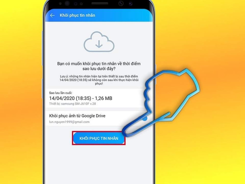 Thực hiện bước khôi phục dữ liệu, tin nhắn