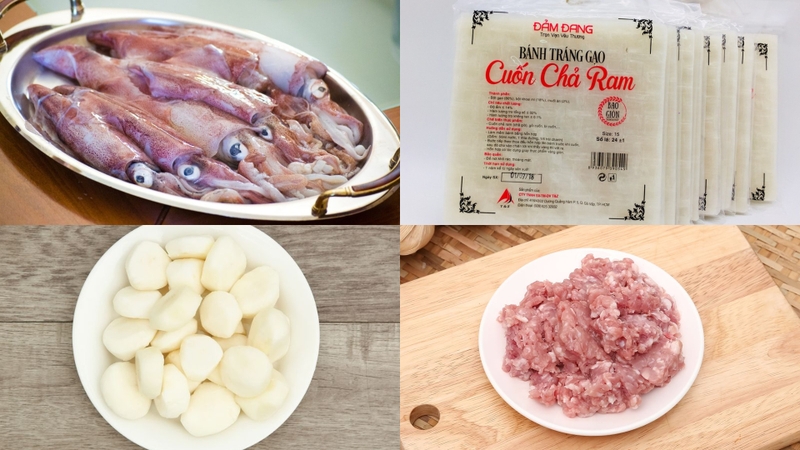 Nguyên liệu làm món chả giò mực