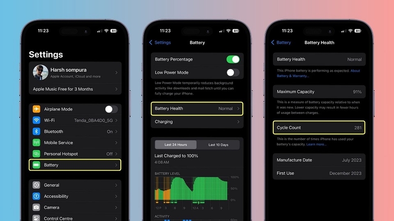 Kiểm tra độ chai pin iPhone thông qua chu kỳ sạc (Cycle Count)