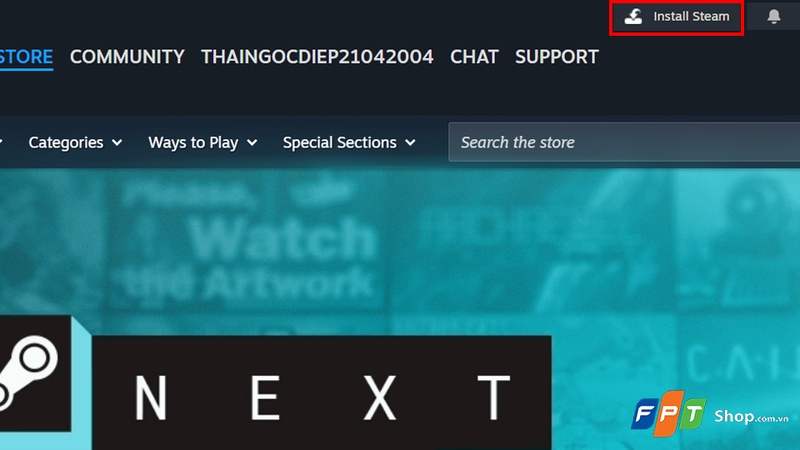 Nhấn nút “Install Steam” để tải ứng dụng Steam