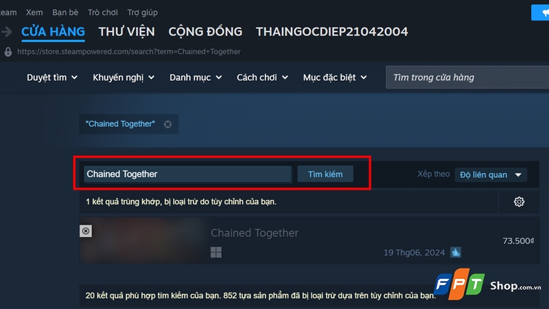 Tìm kiếm game trong ứng dụng