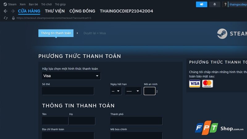 Nhập các thông tin thanh toán