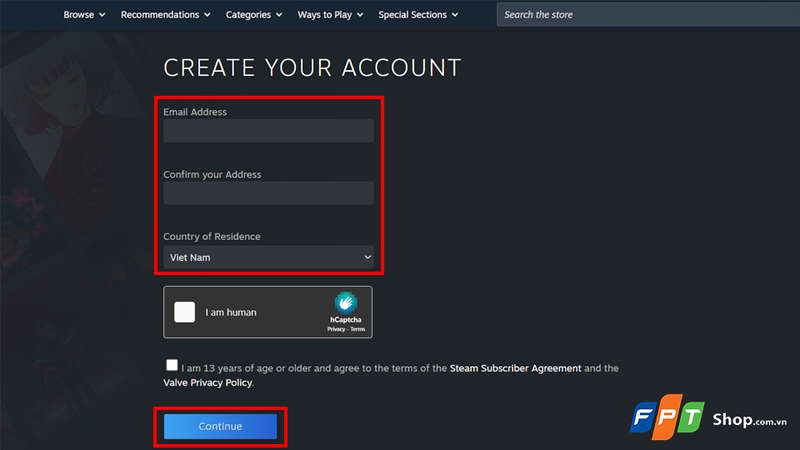 Điền các thông tin để đăng ký tài khoản