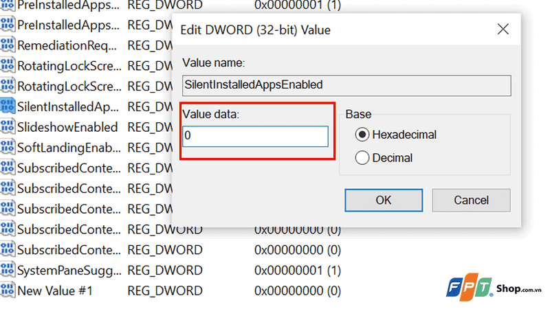 Đổi giá trị tại ô Value data từ 1 thành 0