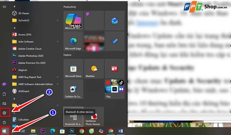 Mở phần cài đặt của Windows 10