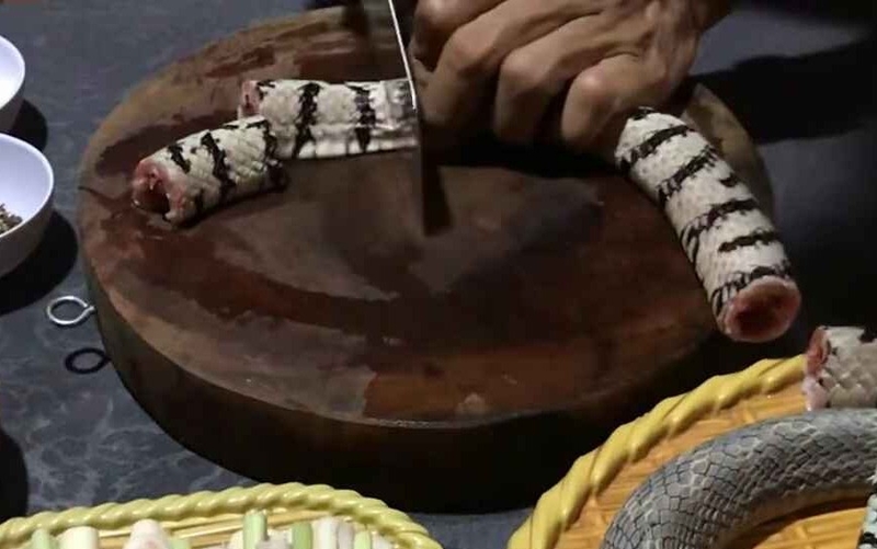 Cắt rắn thành khúc vừa ăn