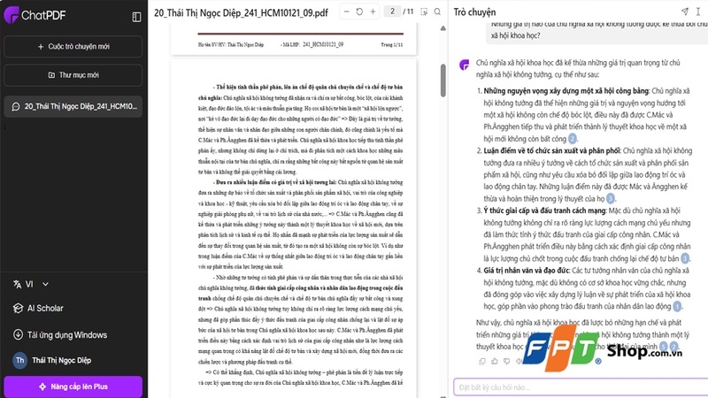 Trò chuyện với AI về tài liệu cá nhân thông qua Chat PDF