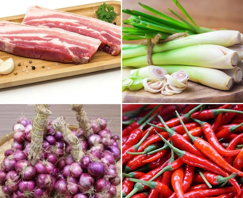 Nguyên liệu làm thịt ba chỉ xào sả ớt