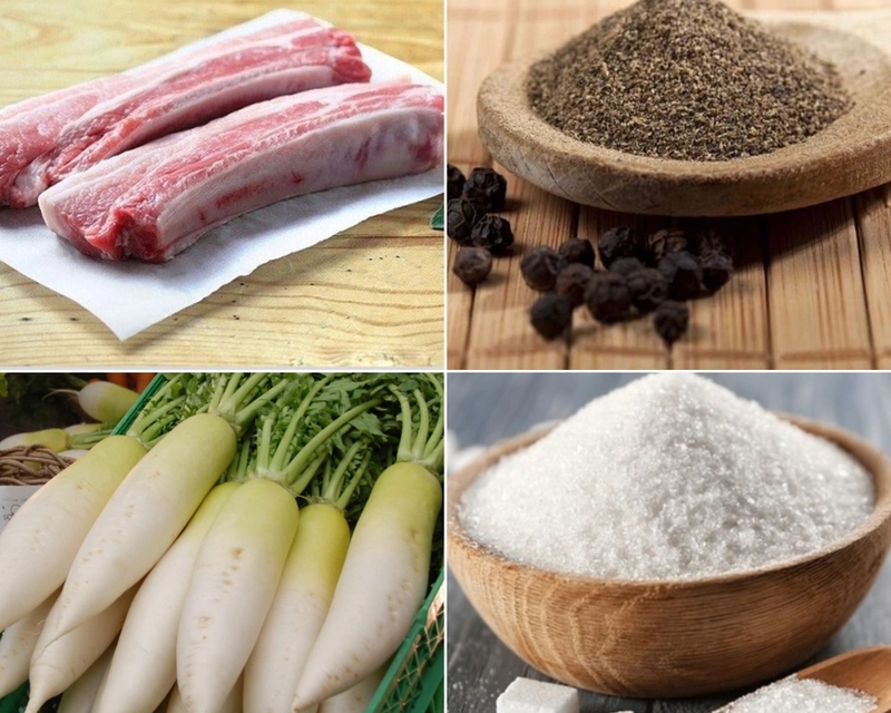 Nguyên liệu làm thịt ba chỉ kho củ cải