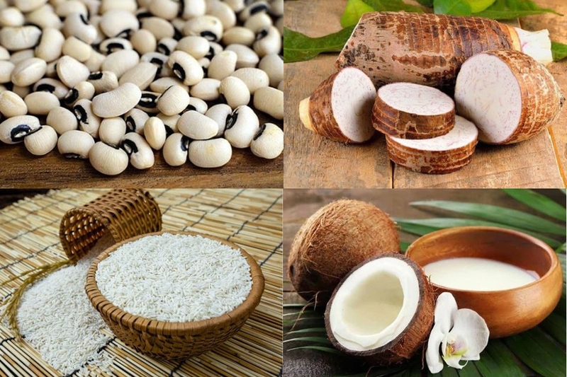 nguyên liệu chè đậu trắng khoai môn cốt dừa