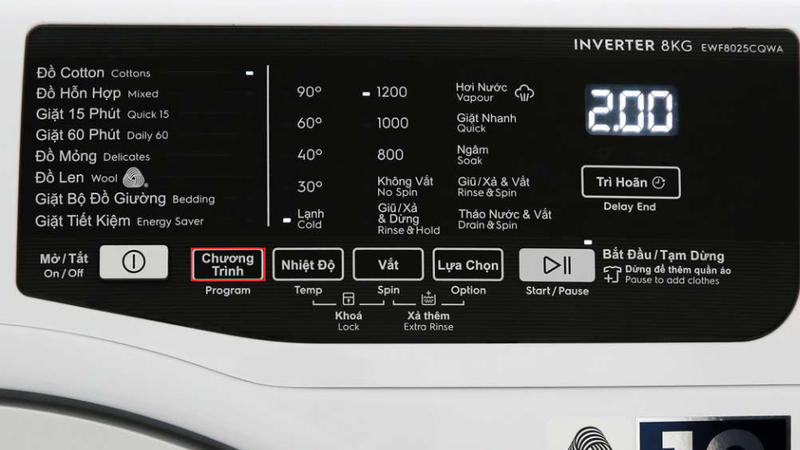 Đối với máy giặt có bảng điều khiển điện tử 2