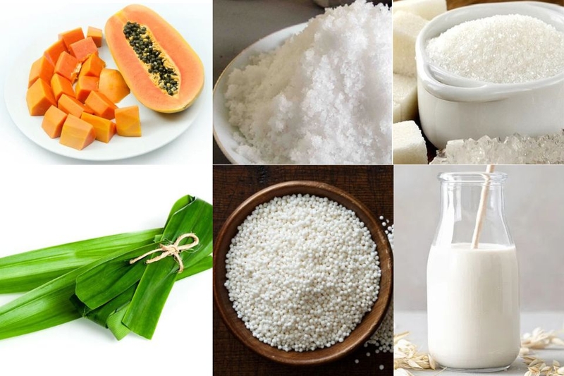 Nguyên liệu chuẩn bị để làm chè đu đủ truyền thống