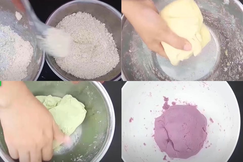 Với khoai tím, trộn cùng 80g bột năng, thêm nước từ từ và nhào kỹ