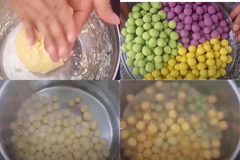 Bắc một nồi nước lớn lên bếp, đun đến khi nước sôi rồi thả viên khoai vào