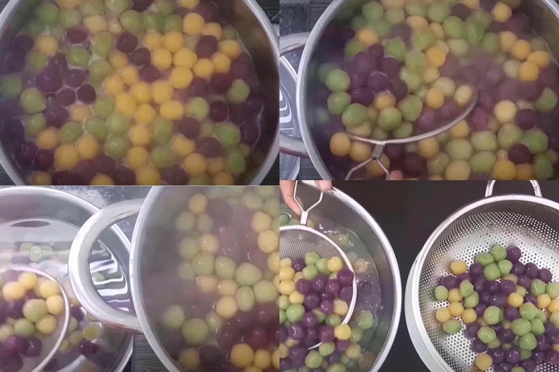 Sau khoảng 2 - 3 phút ngâm, vớt khoai ra rổ, để ráo