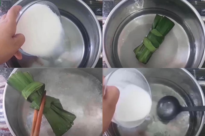 Trong lúc nước còn nóng, pha sẵn 2 muỗng canh bột năng với khoảng 4 - 5 muỗng