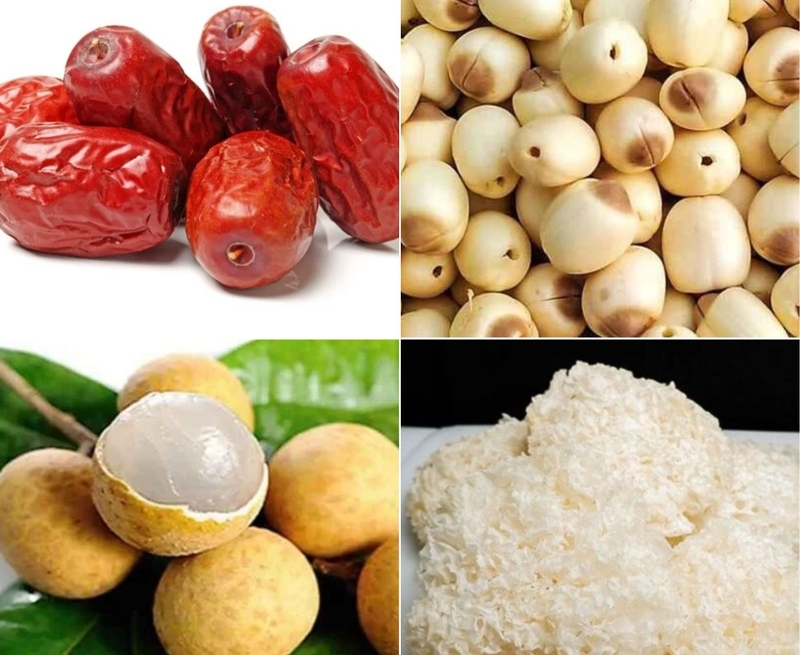 Nguyên liệu chuẩn bị cho món chè nấm tuyết táo đỏ