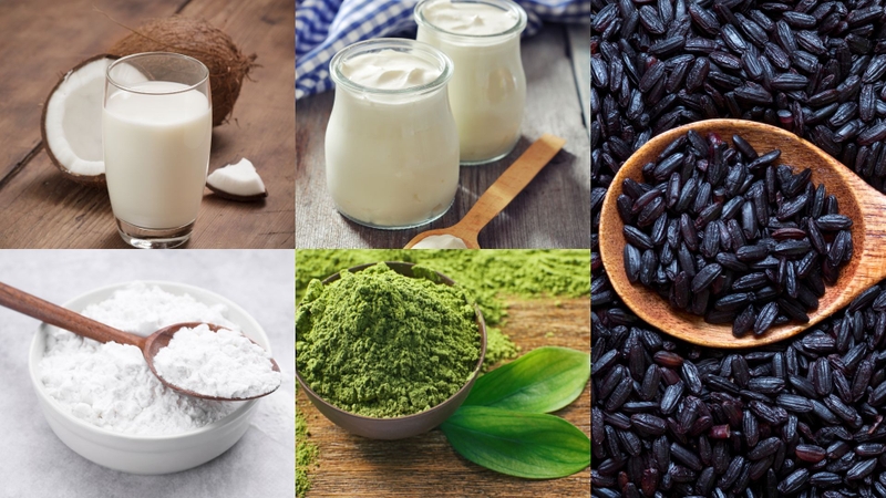 Nguyên liệu chè sữa chua nếp cẩm trân châu