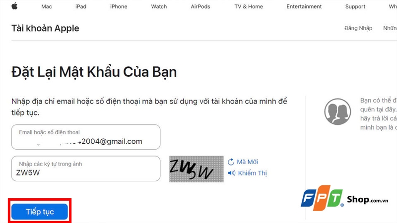 Nhập email đã đăng ký iCloud vào ô trống