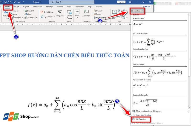 Chèn biểu thức Toán học trong Word - 05