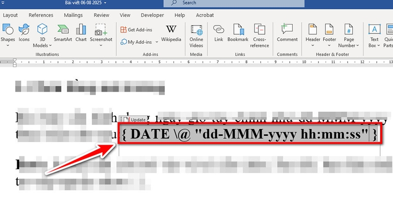 Cách chèn thời gian, ngày giờ trong Word - 08