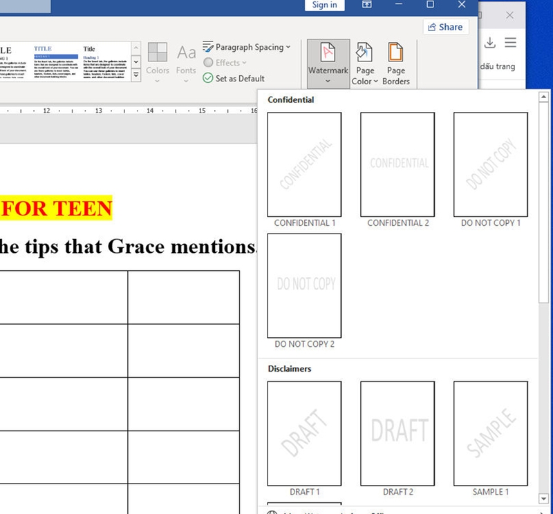 Cách chèn chữ, logo chìm vào Word - 05
