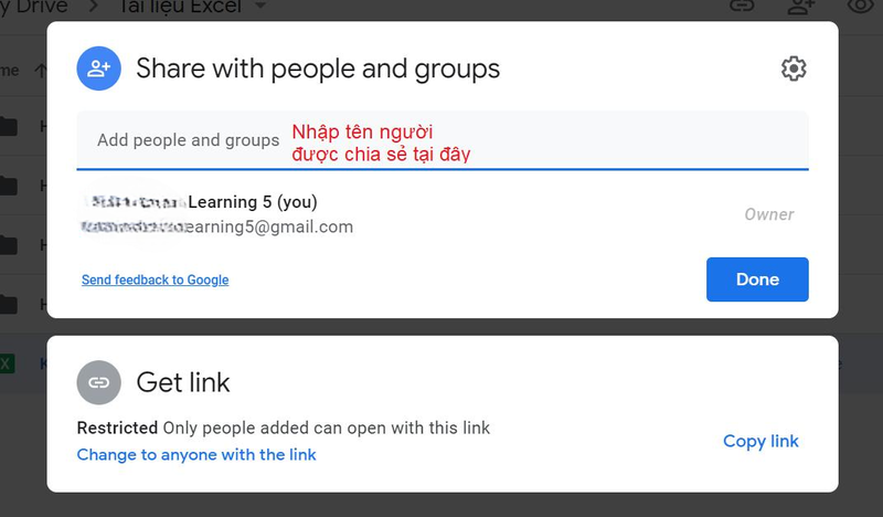 nhap email nguoi dung muon chia se