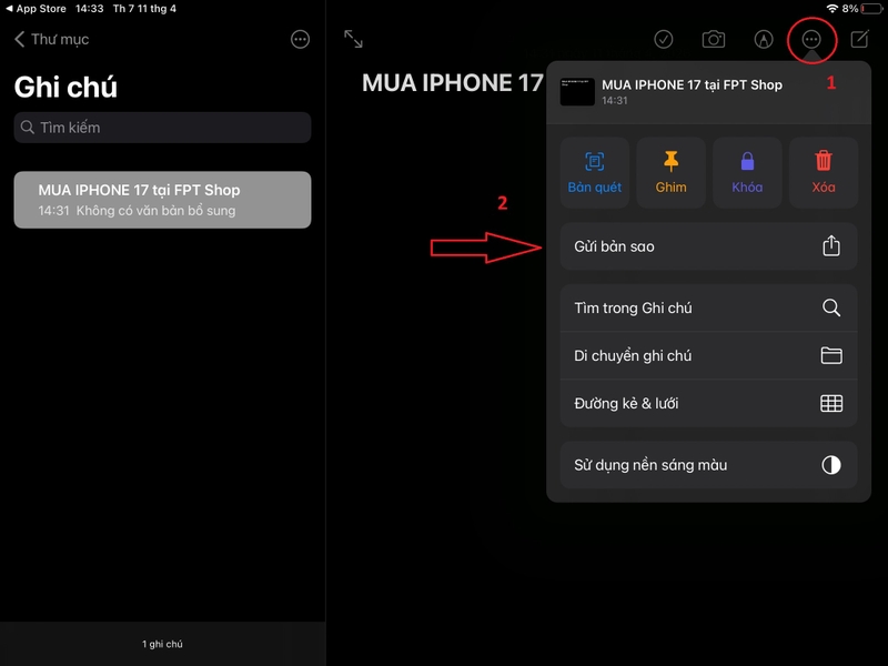 chia sẻ ghi chú trên iPad 4