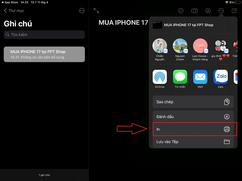 chia sẻ ghi chú trên iPad 6