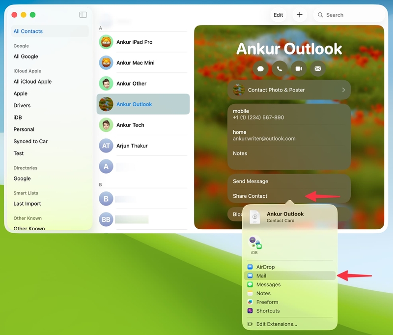 Chia sẻ liên hệ trong Danh bạ trên máy Mac - Hình 2