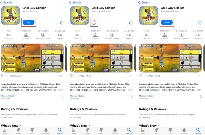 Mở App Store và tìm game Chill Guy Clicker