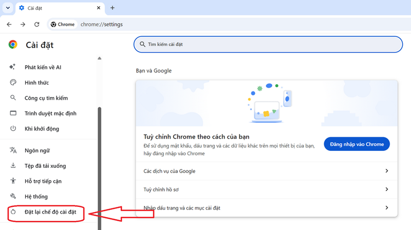 Khôi phục thiết lập gốc trên Chrome