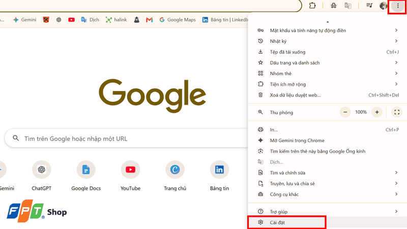 Chọn Cài đặt (Settings)