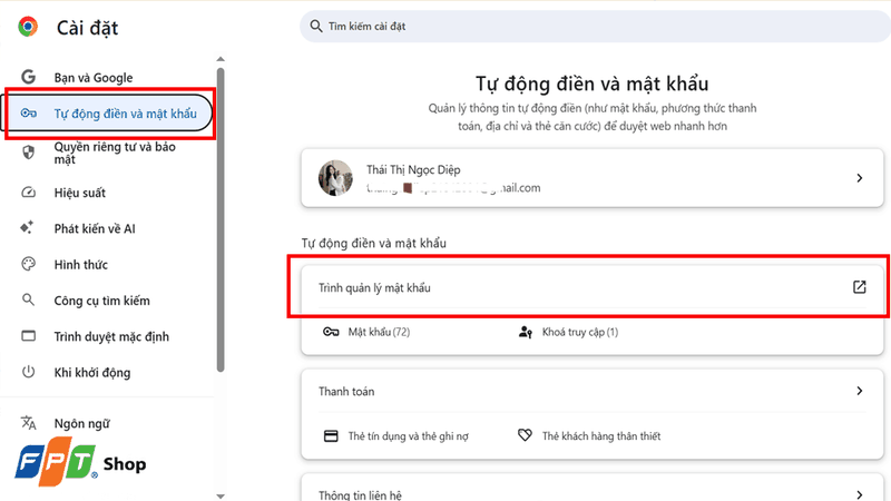 Nhấp chọn dòng Trình quản lý mật khẩu