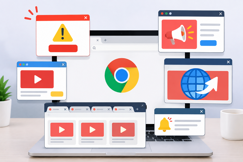 Các biểu hiện thường gặp khi Chrome xuất hiện quảng cáo bất thường