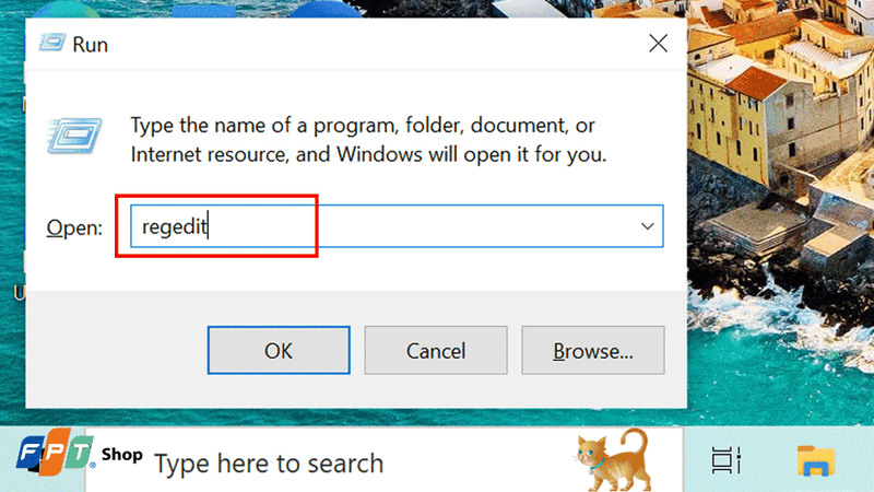 Nhập lệnh regedit
