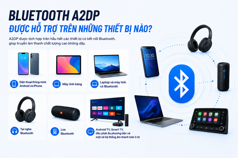 Bluetooth A2DP được hỗ trợ trên những thiết bị nào?
