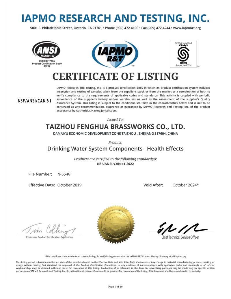 chứng nhận nsf 1