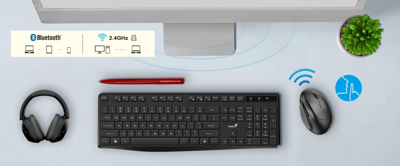 Chuột Bluetooth không dây công thái học Genius Ergo 8350S - Kết nối kép linh hoạt qua Bluetooth và 2.4 GHz