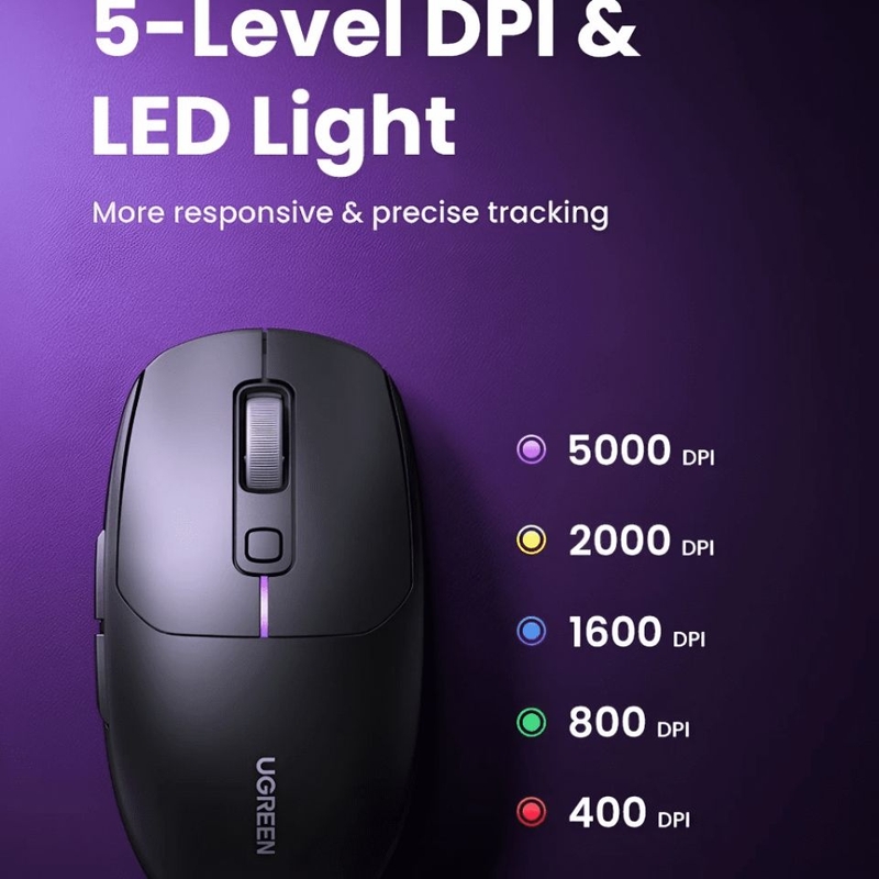 Chuột Gaming không dây Ugreen MU103 Cảm biến quang học độ nhạy tối đa 5000 DPI