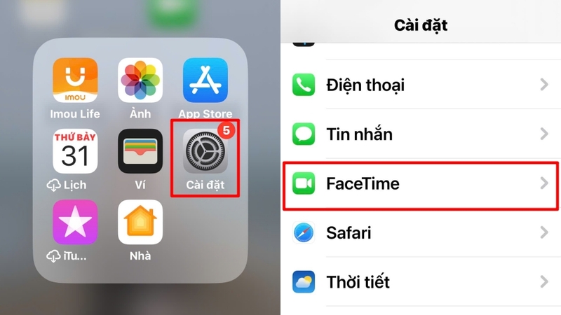 Vào Cài đặt chọn FaceTime