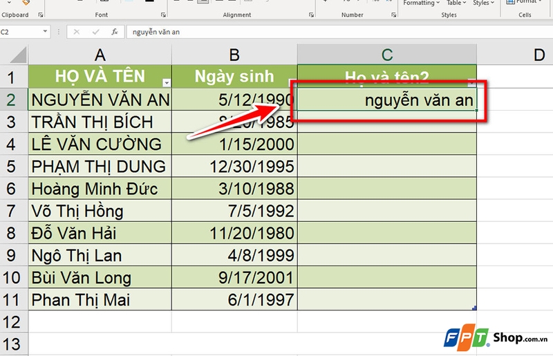 Chuyển chữ hoa thành chữ thường trong Excel - 05