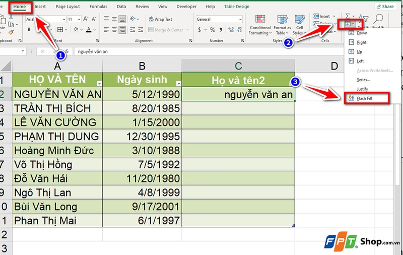 Chuyển chữ hoa thành chữ thường trong Excel - 06