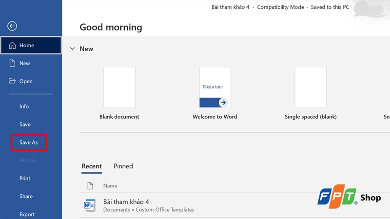 Nhấn mục Save As