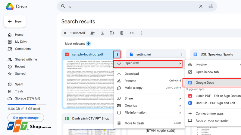 Mở file PDF bằng Google Docs