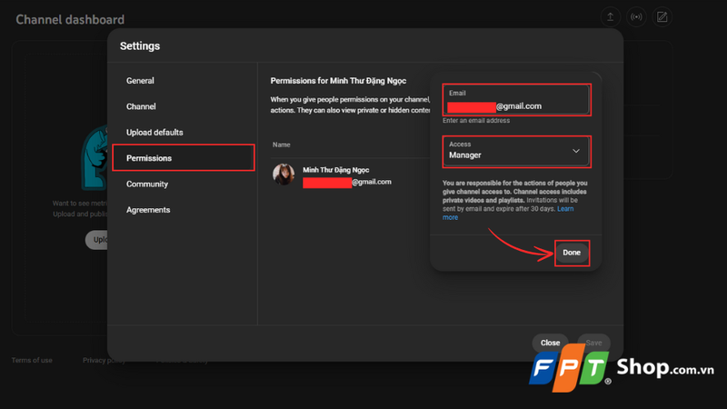Cấp quyền truy cập vào kênh YouTube 4