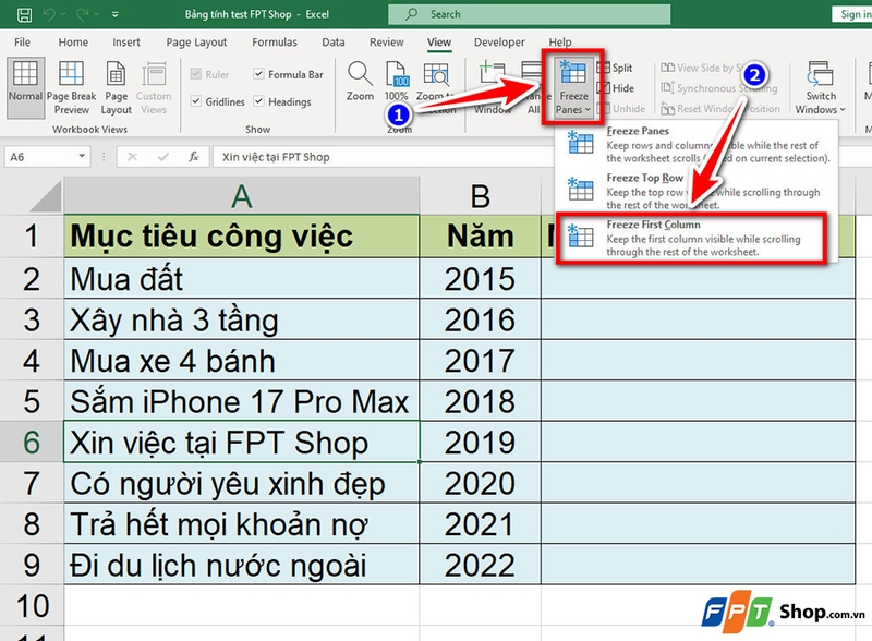 Khoá cột trong Excel - 07