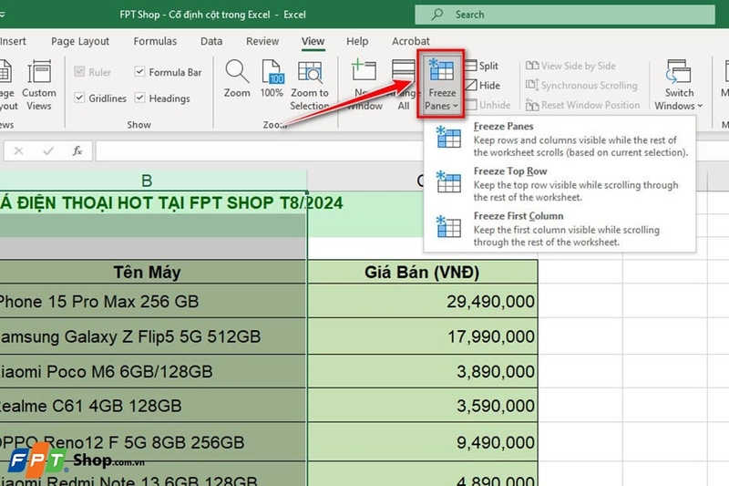 Cố định cột trong Excel - Ảnh 05